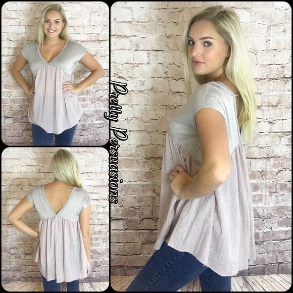 CLEARANCE‼️ NWT Dusty Pink & Taupe Babydoll Top - Picture 2 of 4