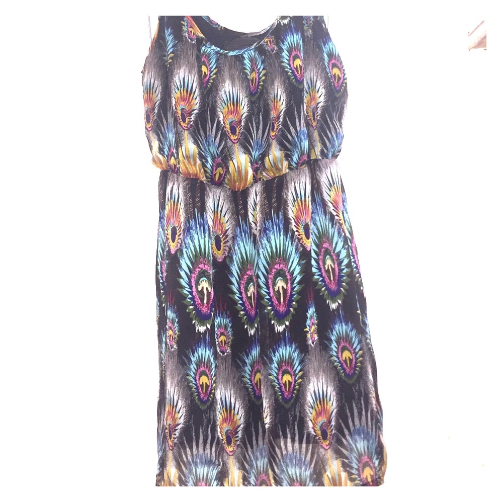 Peacock print dress sz l/xl. Adjustable straps!
