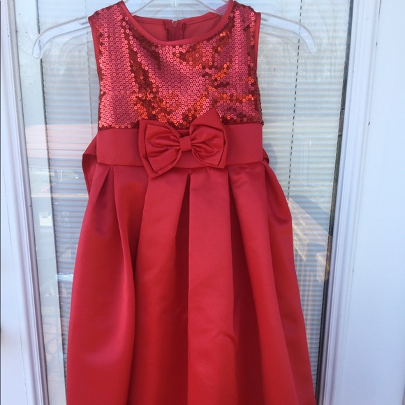 Red satin sequined holiday formal dress 6 - Picture 3 of 5