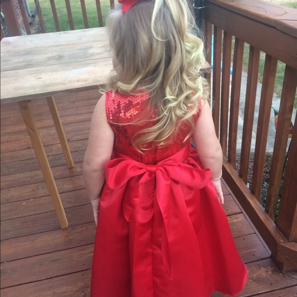 Red satin sequined holiday formal dress 6 - Picture 1 of 5