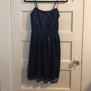 NWOT Navy blue sequin spaghetti-strap dress