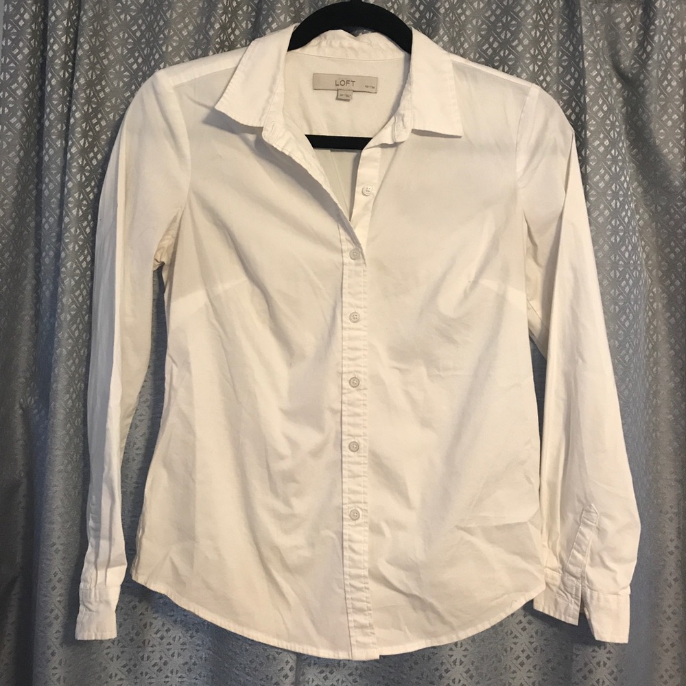 Loft white long sleeve button down blouse