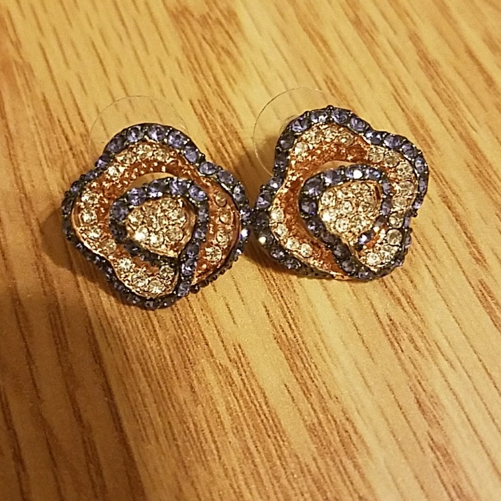 Rose Gold Sparkley Rose Earrings