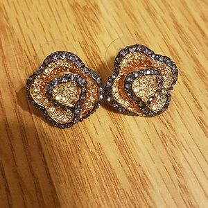 Rose Gold Sparkley Rose Earrings