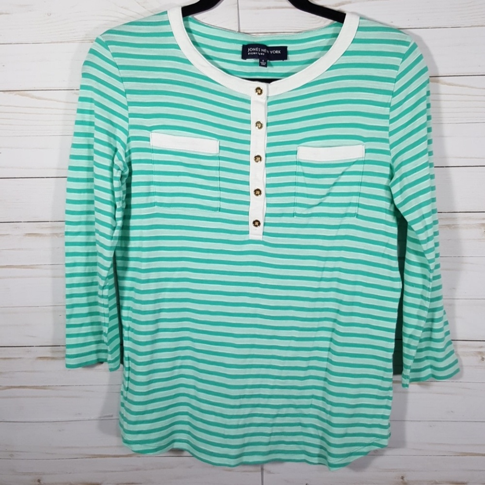 Jones New York Mint Stripped Shirt Size S