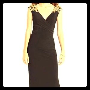 Lauren Ralph Lauren Black Gown with Gold Beading
