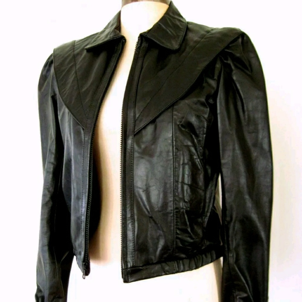 SOLD. 80s Vintage Feminine Black Leather Jacket