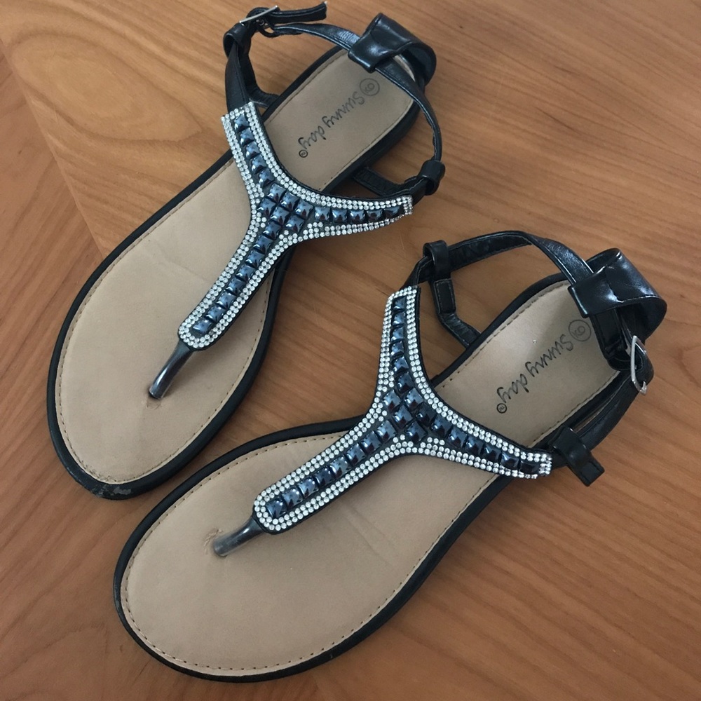 Black rhinestone sandals