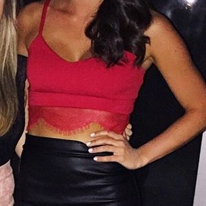 Red lace trim crop top