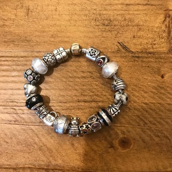 Gold clasp Pandora bracelet filled with beads! - Picture 2 of 2