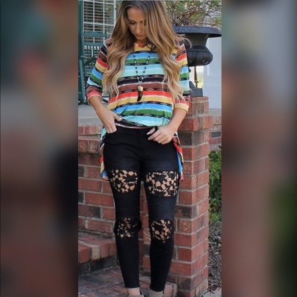 ❤️LAST PAIR❤️ Lace Black Ripped Denim Jeans - Picture 2 of 4