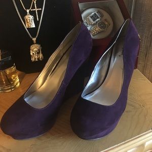 Purple Suede Like Platform Wedges