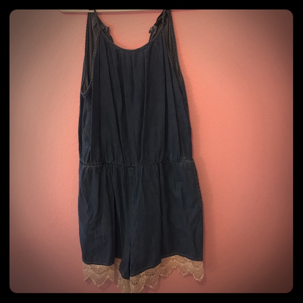 Denim and lace romper