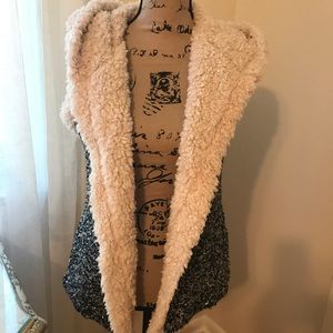 Cute Shimmery faux fur lined vest With Hood