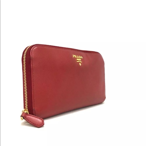 PRADA Saffiano Red Leather Zip Around Long Wallet/ - Picture 2 of 8