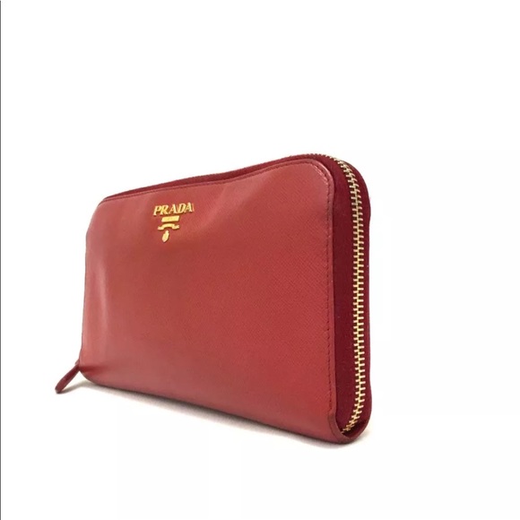 PRADA Saffiano Red Leather Zip Around Long Wallet/ - Picture 3 of 8