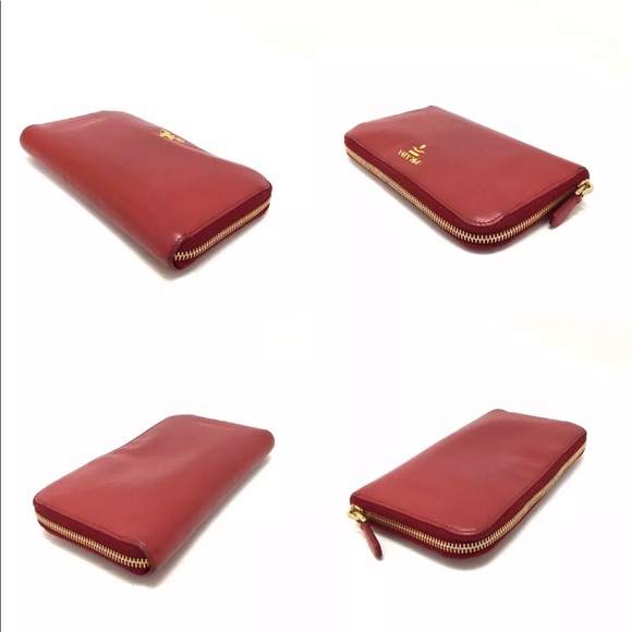 PRADA Saffiano Red Leather Zip Around Long Wallet/ - Picture 4 of 8