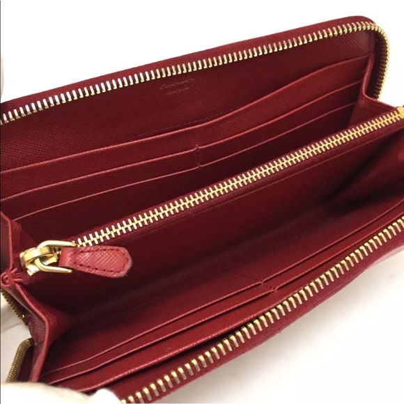 PRADA Saffiano Red Leather Zip Around Long Wallet/ - Picture 5 of 8