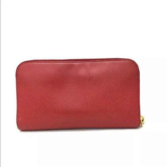 PRADA Saffiano Red Leather Zip Around Long Wallet/ - Picture 7 of 8