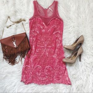 Mesh Velvet Pink Beaded Free People Mini Dress