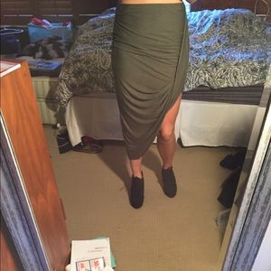 Express olive green asymmetrical loop skirt