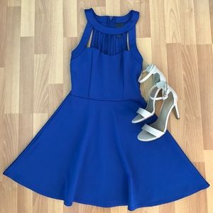 Blue Caged Top Skater Dress