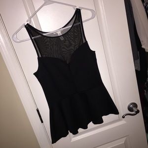 Black mesh and peplum top