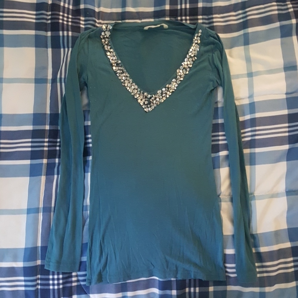 Abercrombie and fitch teal v neck shirt