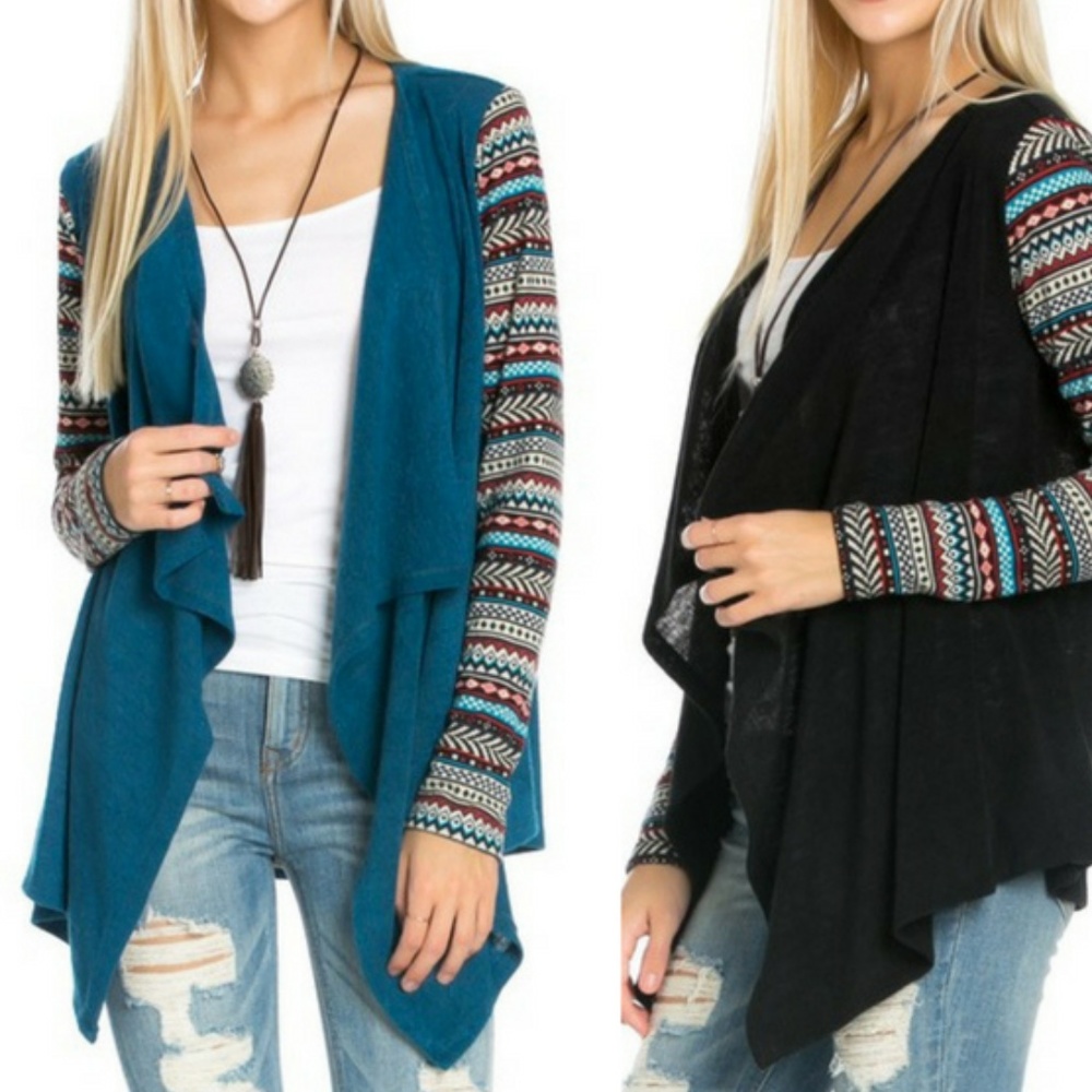 TEAL Aztec Sleeves Sweater Cardigan