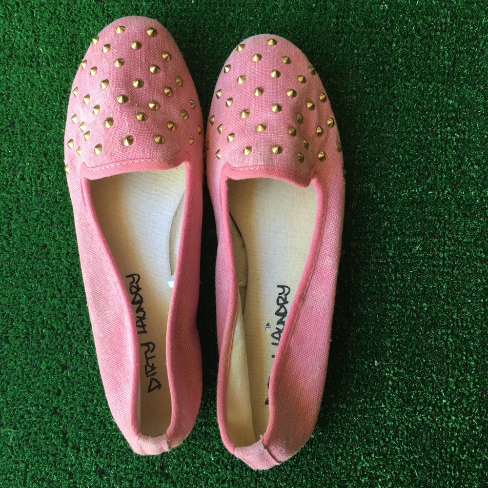 Dirty Laundry gold studded pink canvas flats