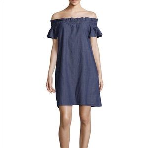 SAKS FIFTH AVENUE CHAMBRAY OFF SHOULDER DRESS