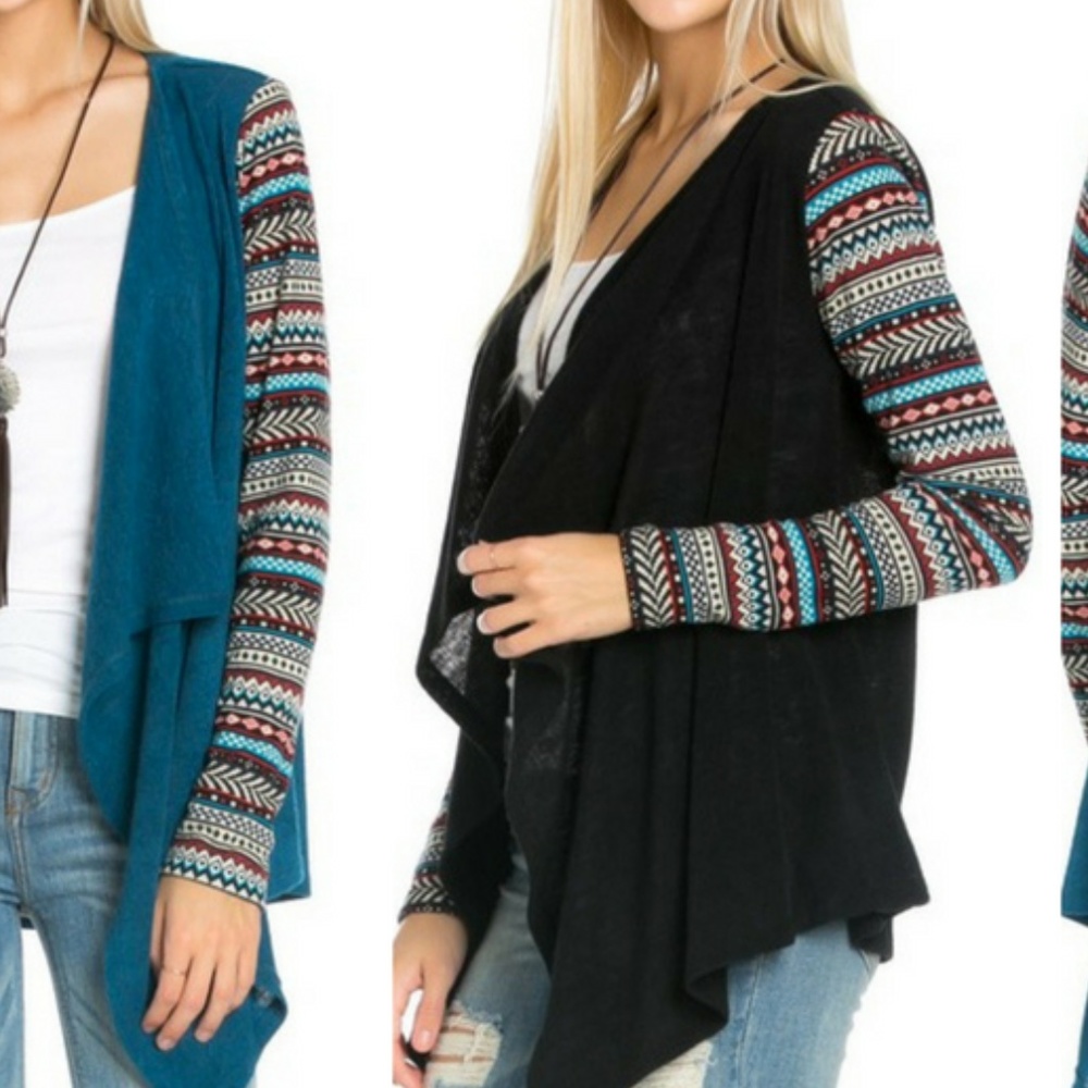 BLACK Aztec Sleeves Sweater Cardigan