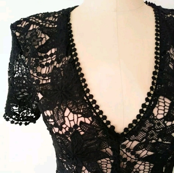 Love Tree Embroidered Black Lace Onesie Romper - Picture 2 of 4