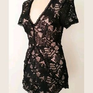 Love Tree Embroidered Black Lace Onesie Romper