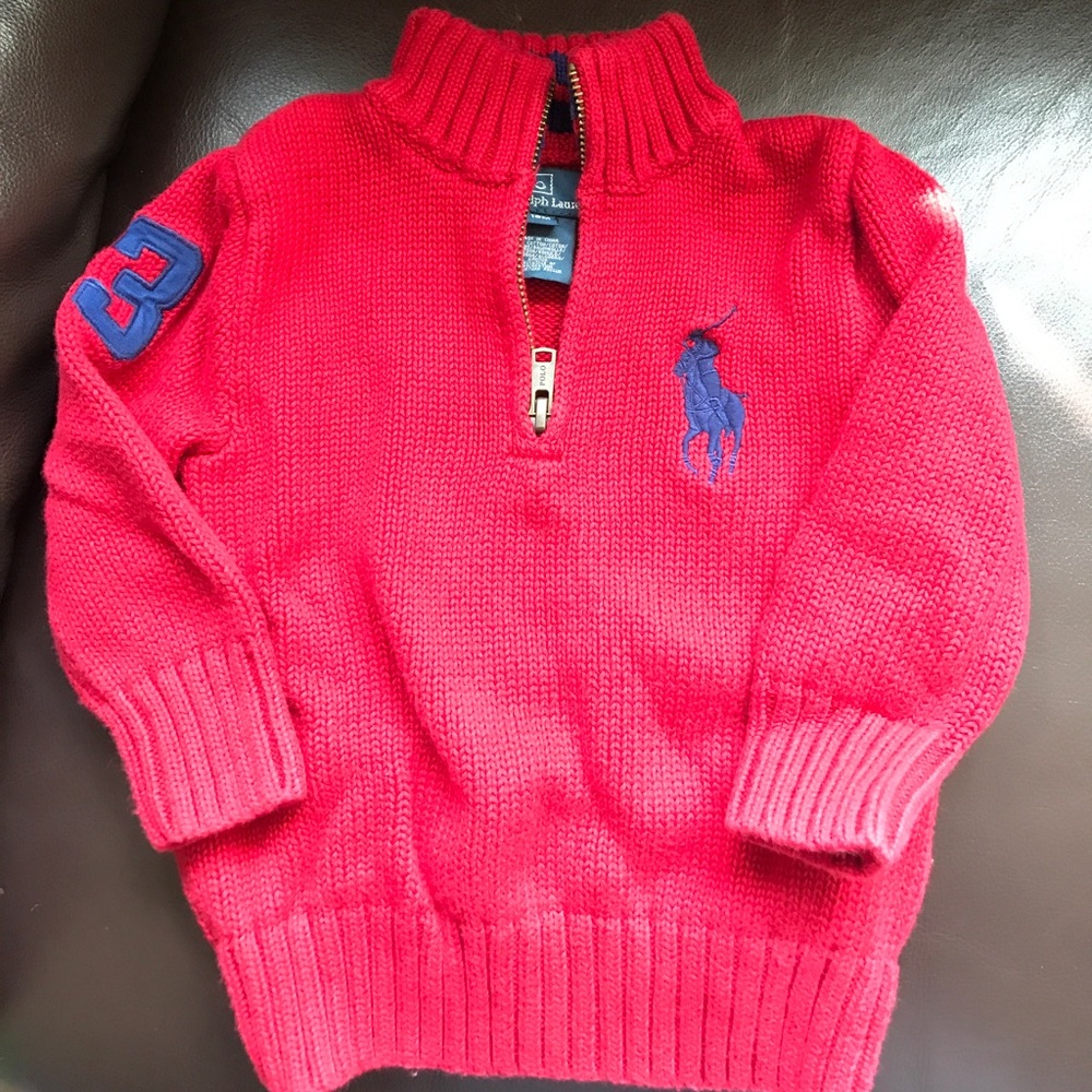 Red with navy embroidery half zip sweater!