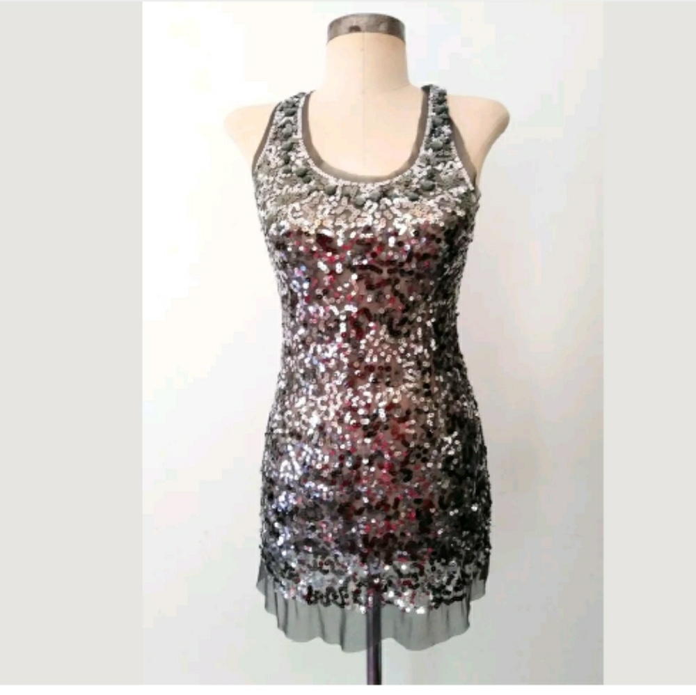 Wildcat Fully Sequined Silve Tunic Tank Top Shirt
