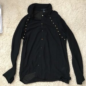 Black and gold button down