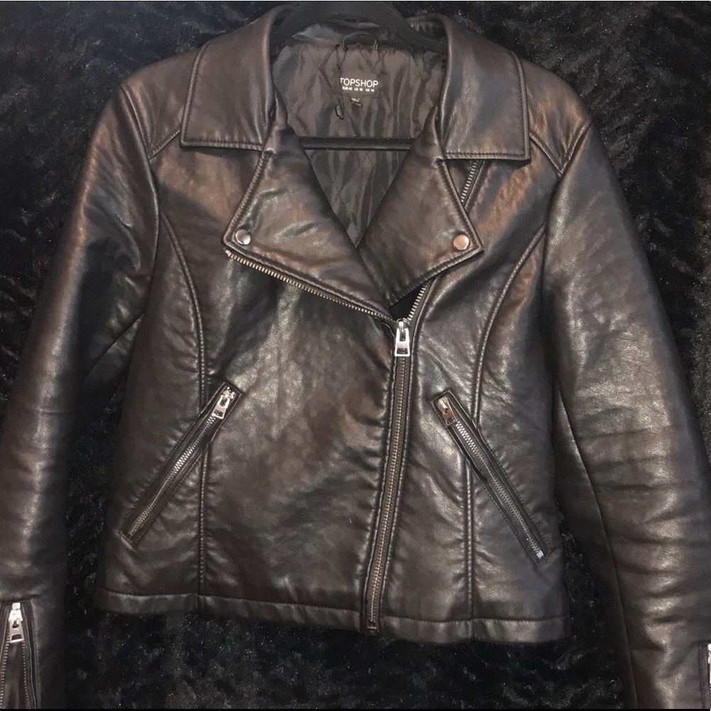 Topshop Hooded Moto Leather Jacket