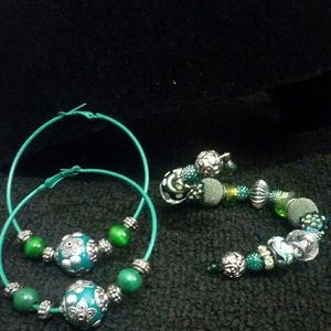 Handmade dark green themed wrap cuff bracelet set