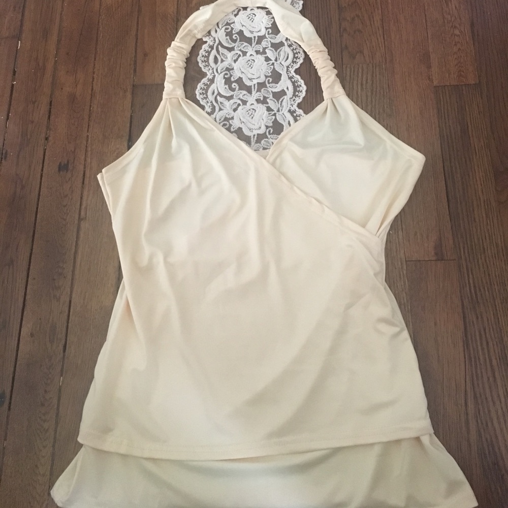 Soft yellow razor back (with lace) tank top