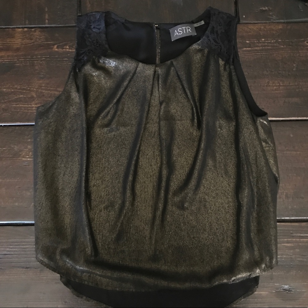 ASTR Black and Gold Shimmer Blouse Lace Straps