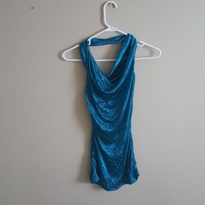 Teal Crinckled silk like halter top