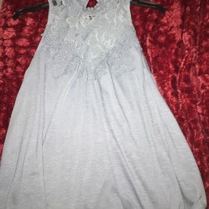 size small, high necked blue lace shirt