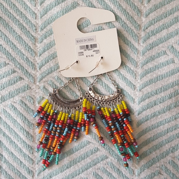 MULTI-COLOR  BEADED  EARRINGS • NWT - Picture 2 of 6