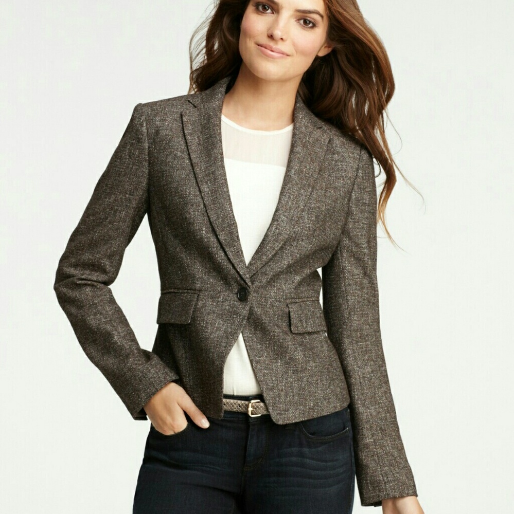 Ann Taylor Brown Tweed Wool Blend Blazer Jacket 8P