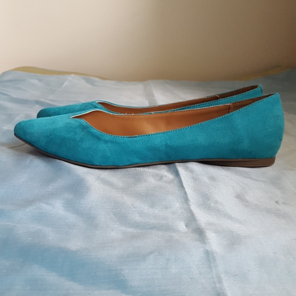 Turquoise faux suede flats