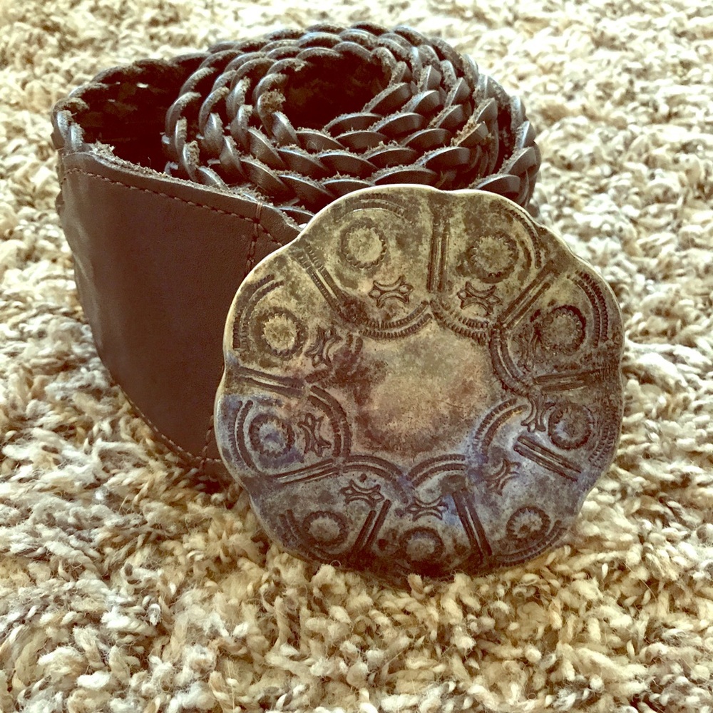 Brown leather braided belt