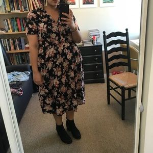 Asos Tall midi dark floral tea dress size US14