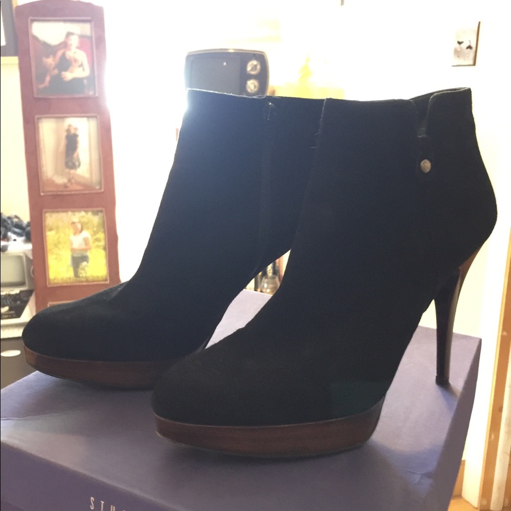Ladies black suede ankle boot by Stuart Weitzman