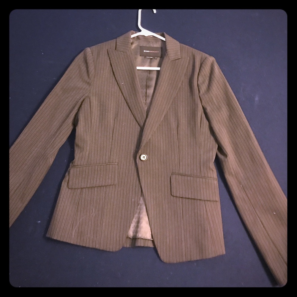 BCBG Maxazria gray pinstrip suit jacket